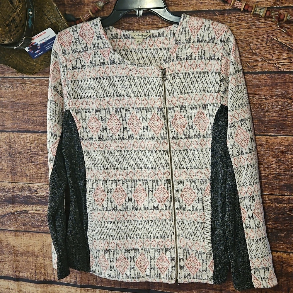 NWOT "Lucky Brand" Aztec Print Moto Zip Jacket! SZ LAEGE